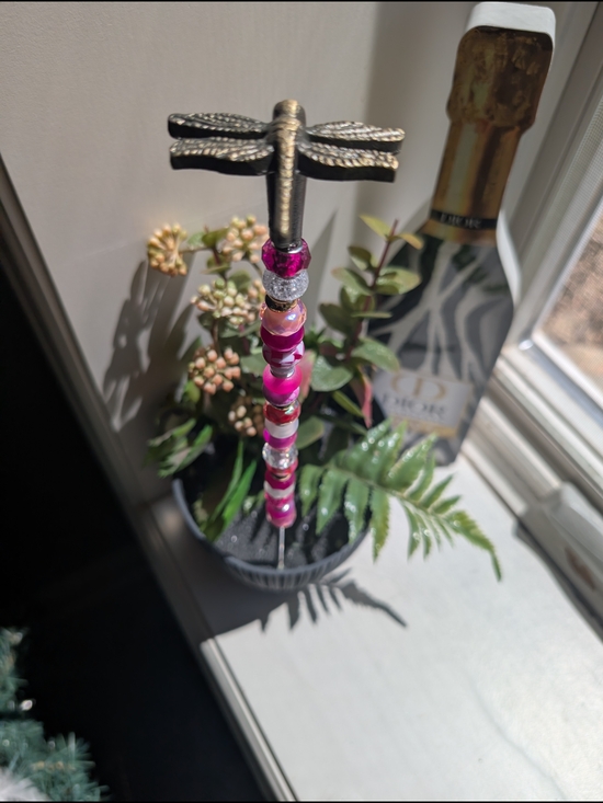 Other - Beaded Fairy Wand/Plant/Garden Stake W/Metal Dragonfly Topper